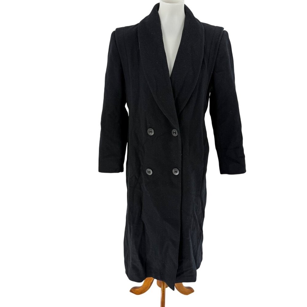 Donnybrook Womens Wool Double-Breasted Long Coat 10P Black Made In Ukraine
